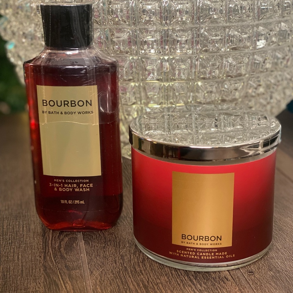 Bath & Body Works Bourbon 3 Wick Candle 3-in-1 Hair, Face, & Body Wash MENS New